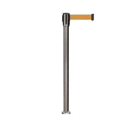 MONTOUR LINE Retractable Belt Fixed Stanchion, 2ft Sat.Steel Post  11ft. Brown Belt MX530F-SS-BN-110